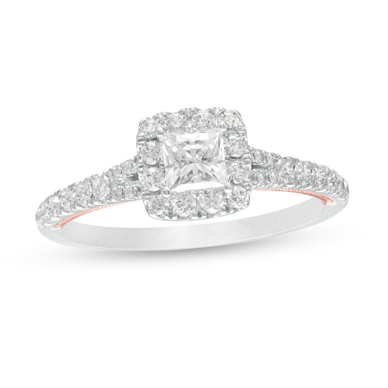 Op te slaan rechter vliegtuig 1 CT. T.W. GIA-Graded Princess-Cut Diamond Frame Engagement Ring in 14K Two-Tone Gold (I/SI2) | Zales Op te slaan rechter vliegtuig 1 CT. T.W. GIA-Graded Princess-Cut Diamond Frame Engagement Ring in 14K Two-Tone Gold (I/SI2) | Zales