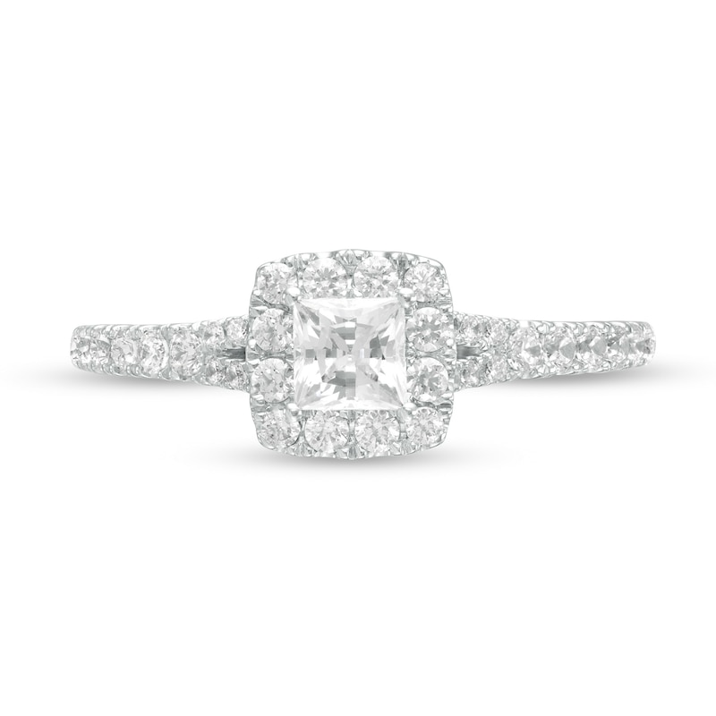 Main Image 4 of 1 CT. T.W. GIA-Graded Princess-Cut Diamond Frame Engagement Ring in 14K Two-Tone Gold (I/SI2)