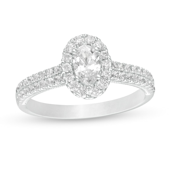 1 CT. T.w. GIA-Graded Oval Diamond Frame Vintage-Style Engagement Ring in 14K White Gold (I/Si2)
