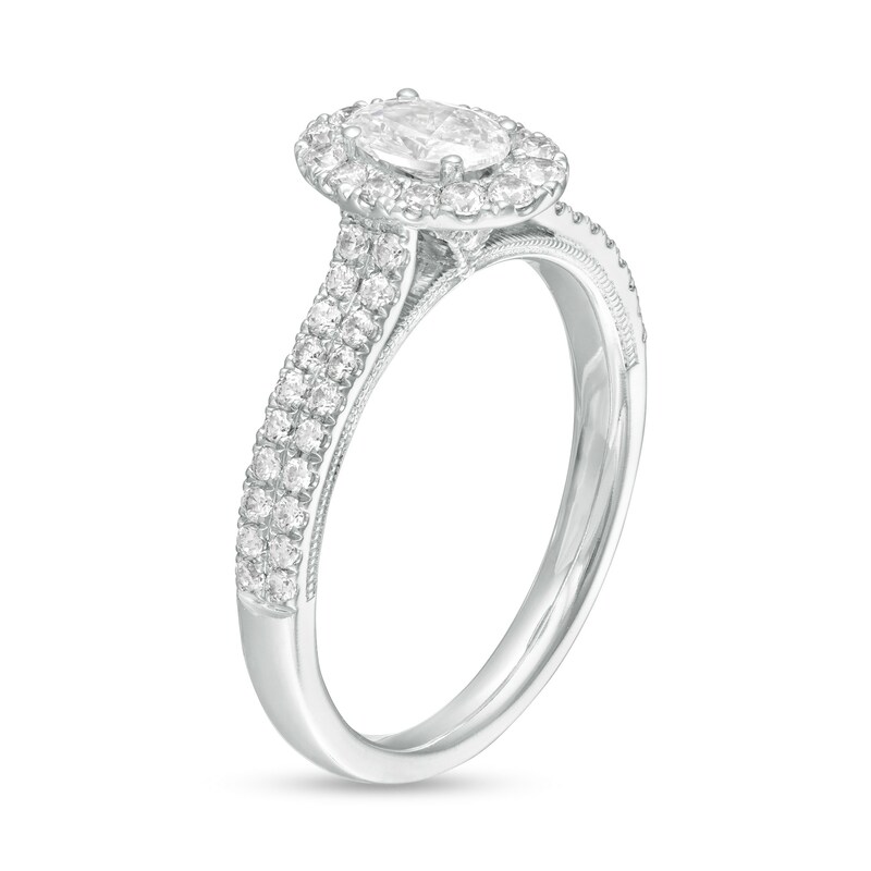 Main Image 3 of 1 CT. T.W. GIA-Graded Oval Diamond Frame Vintage-Style Engagement Ring in 14K White Gold (I/SI2)