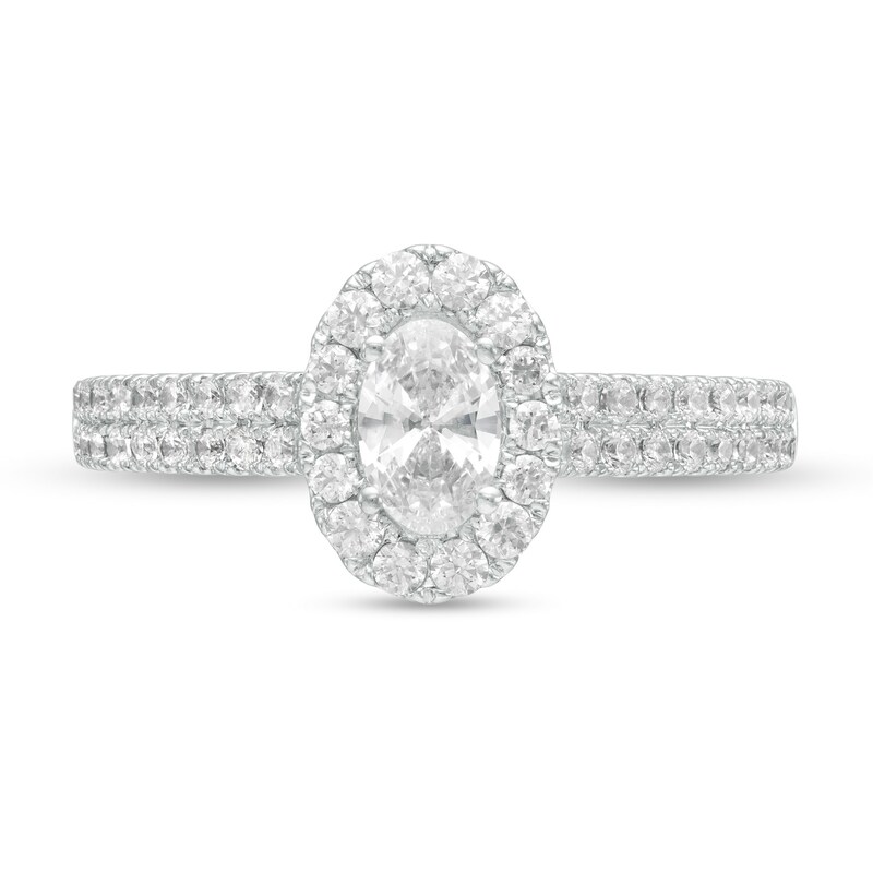 Main Image 4 of 1 CT. T.W. GIA-Graded Oval Diamond Frame Vintage-Style Engagement Ring in 14K White Gold (I/SI2)