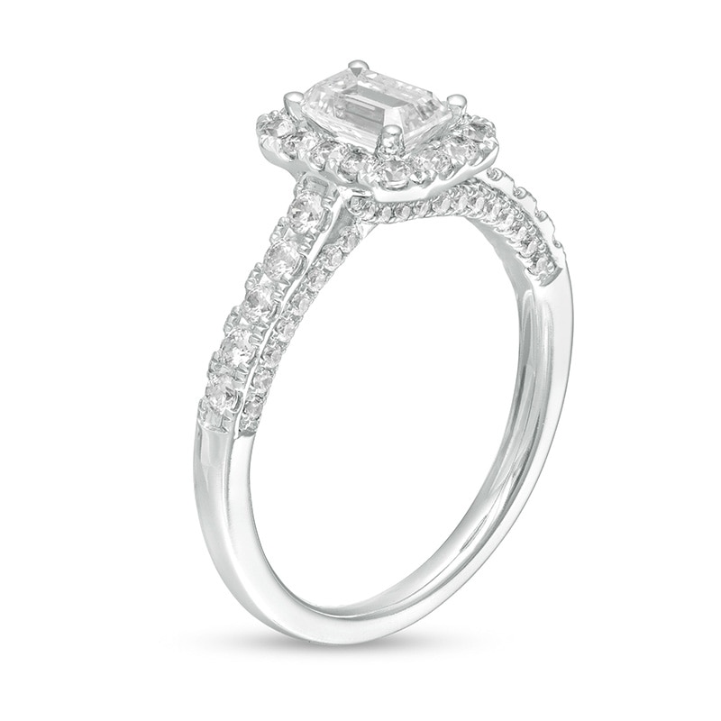 Main Image 3 of 1-1/4 CT. T.W. GIA-Graded Emerald-Cut Diamond Frame Engagement Ring in 14K White Gold (I/VS2)
