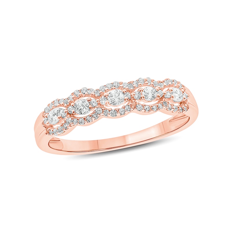 1/3 CT. T.W. Diamond Frame Trios Anniversary Ring in 10K Rose Gold