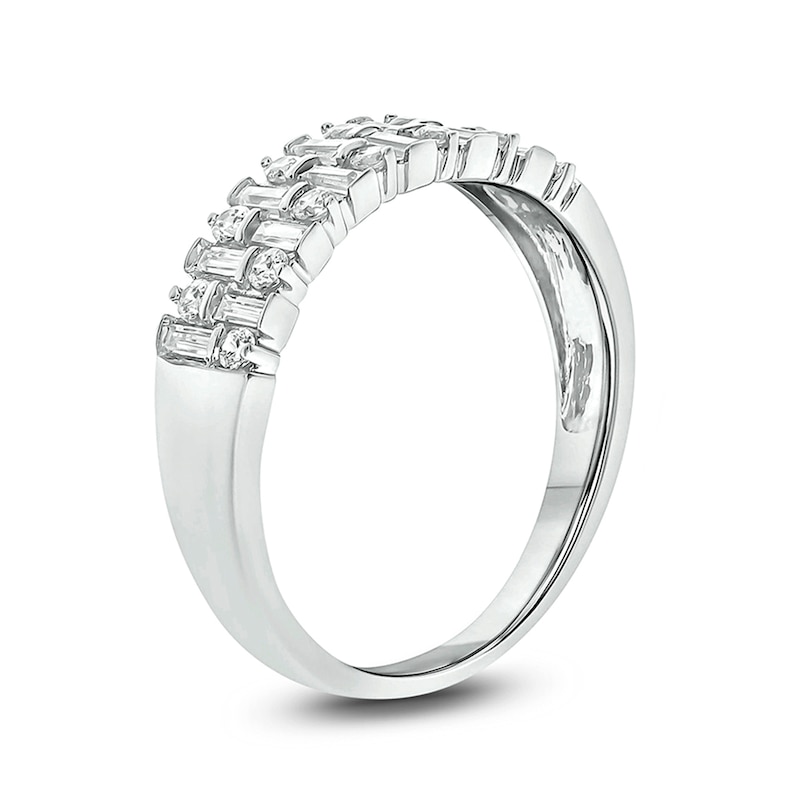 Main Image 2 of 1/2 CT. T.W. Baguette and Round Diamond Alternating Rows Anniversary Ring in 10K White Gold