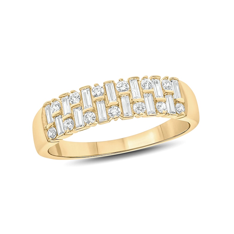 Main Image 1 of 1/2 CT. T.W. Baguette and Round Diamond Alternating Rows Anniversary Ring in 10K Gold