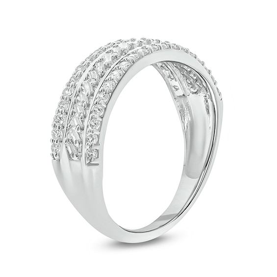 1/2 CT. T.w. Baguette and Round Diamond Slant Stripe Anniversary Band in 10K White Gold