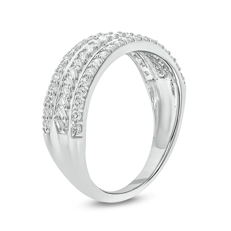 1/2 CT. T.W. Baguette and Round Diamond Slant Stripe Anniversary Band in 10K White Gold