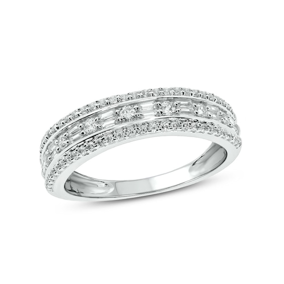 1/2 CT. T.w. Baguette and Round Diamond Vintage-Style Anniversary Band in 10K White Gold