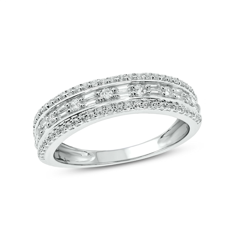 Main Image 1 of 1/2 CT. T.W. Baguette and Round Diamond Vintage-Style Anniversary Band in 10K White Gold