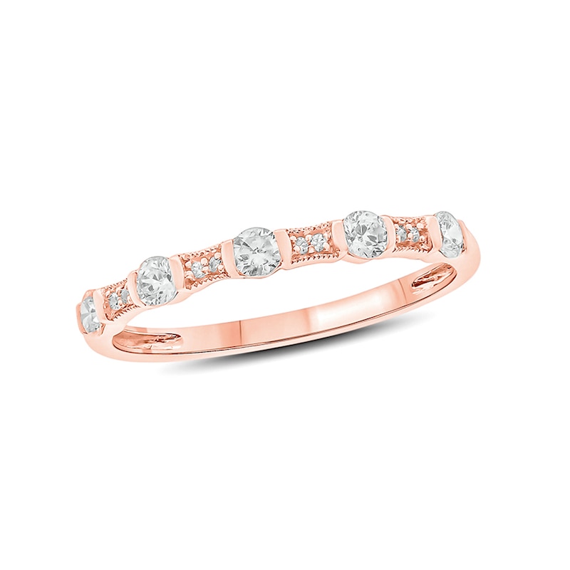 Main Image 1 of 1/3 CT. T.W. Diamond Vintage-Style Stack Anniversary Band in 10K Rose Gold