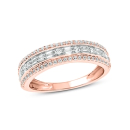 1/2 CT. T.W. Baguette and Round Diamond Vintage-Style Anniversary Band in 10K Rose Gold