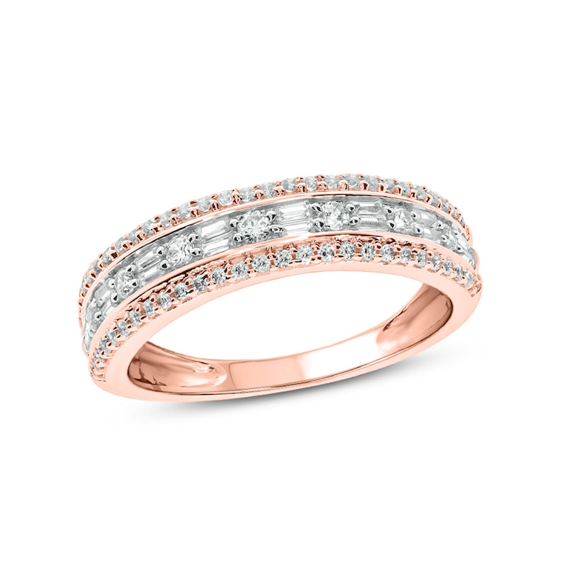 Main Image 1 of 1/2 CT. T.W. Baguette and Round Diamond Vintage-Style Anniversary Band in 10K Rose Gold