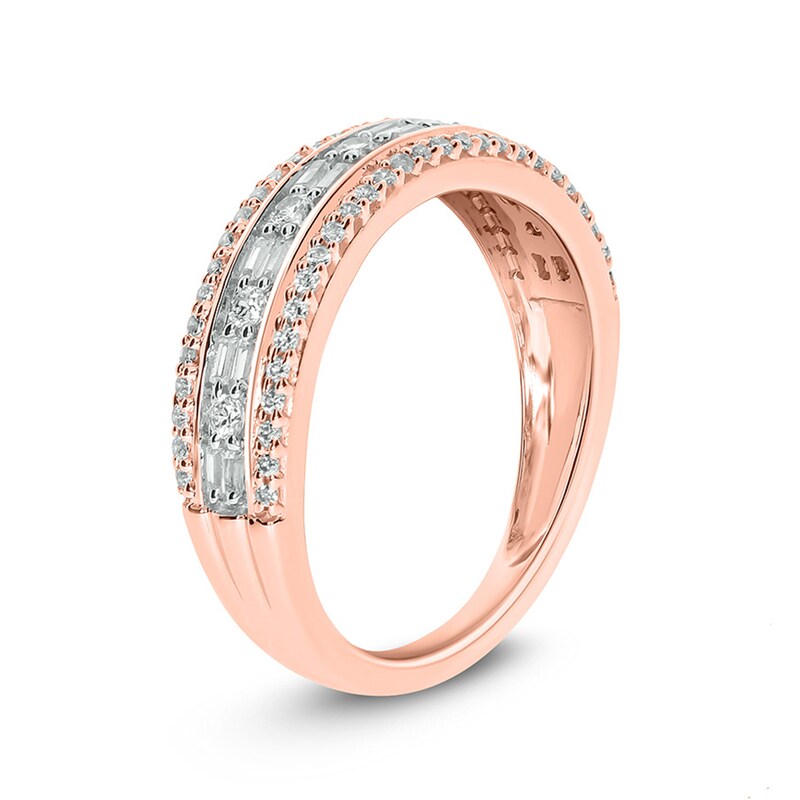 Main Image 2 of 1/2 CT. T.W. Baguette and Round Diamond Vintage-Style Anniversary Band in 10K Rose Gold