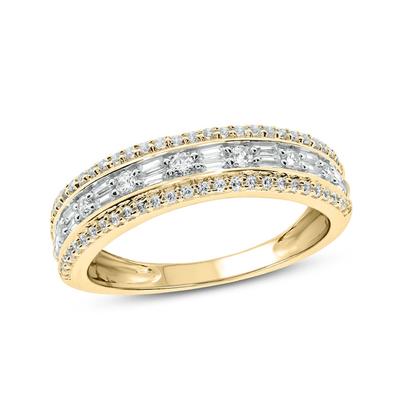 1/2 CT. T.W. Baguette and Round Diamond Vintage-Style Anniversary Band in 10K Gold
