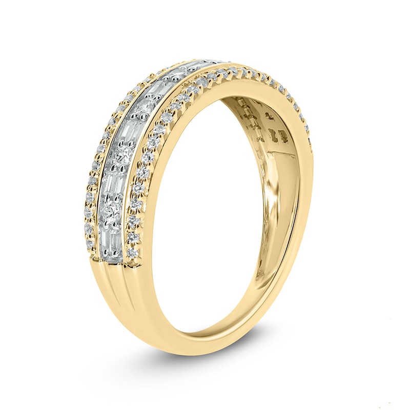1/2 CT. T.W. Baguette and Round Diamond Vintage-Style Anniversary Band in 10K Gold