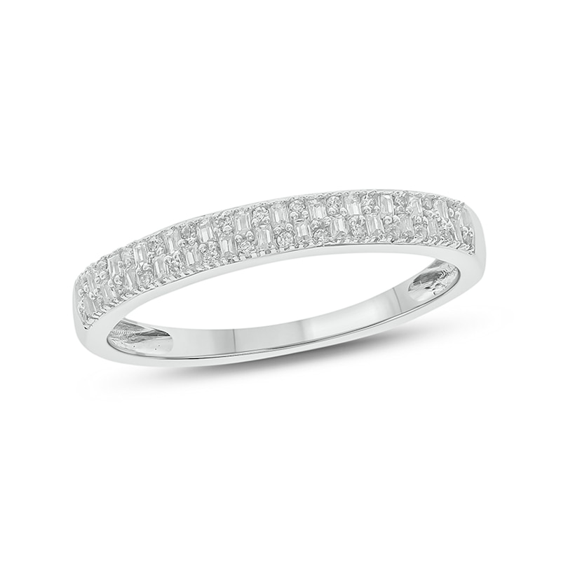 1/5 CT. T.W. Baguette and Round Diamond Double Row Anniversary Band in ...