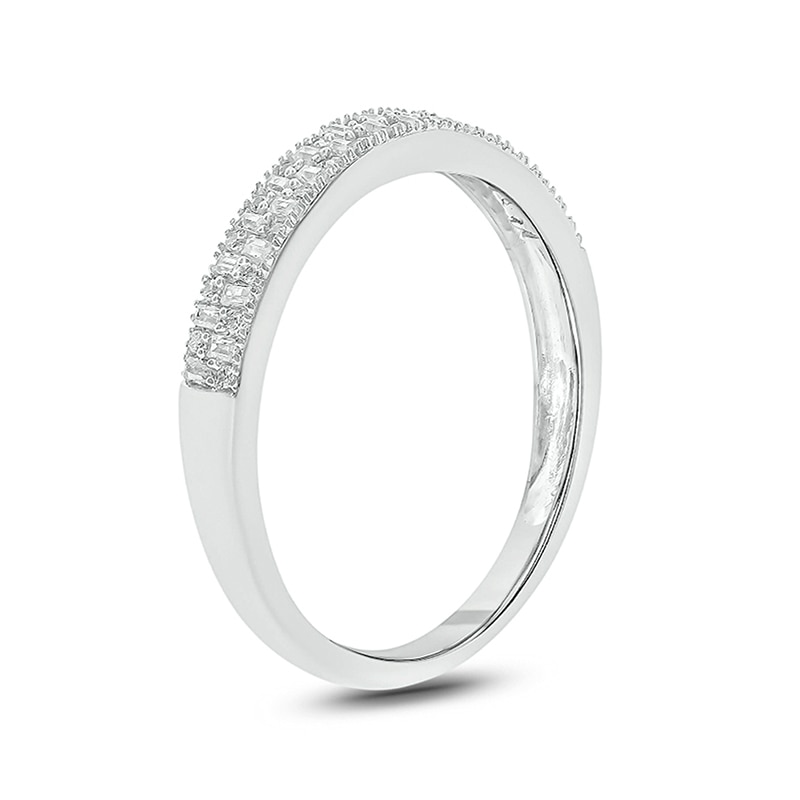 Main Image 2 of 1/5 CT. T.W. Baguette and Round Diamond Double Row Anniversary Band in 10K White Gold