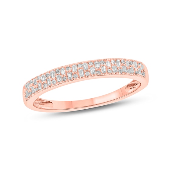 1/5 CT. T.w. Baguette and Round Diamond Double Row Anniversary Band in 10K Rose Gold