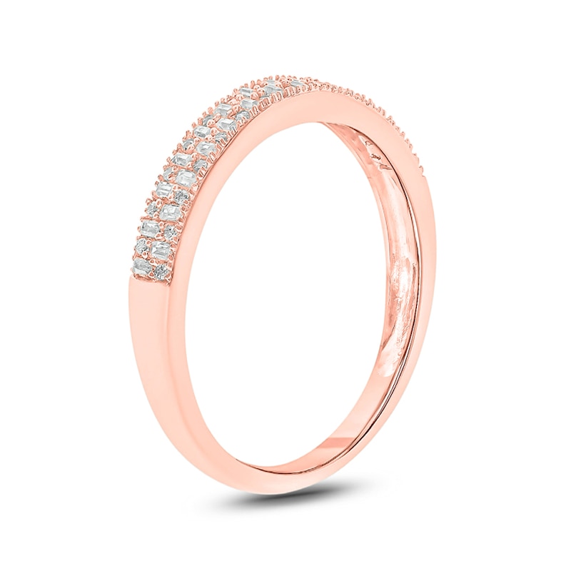 Main Image 2 of 1/5 CT. T.W. Baguette and Round Diamond Double Row Anniversary Band in 10K Rose Gold