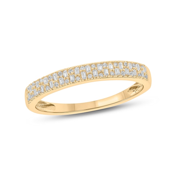 1/5 CT. T.w. Baguette and Round Diamond Double Row Anniversary Band in 10K Gold