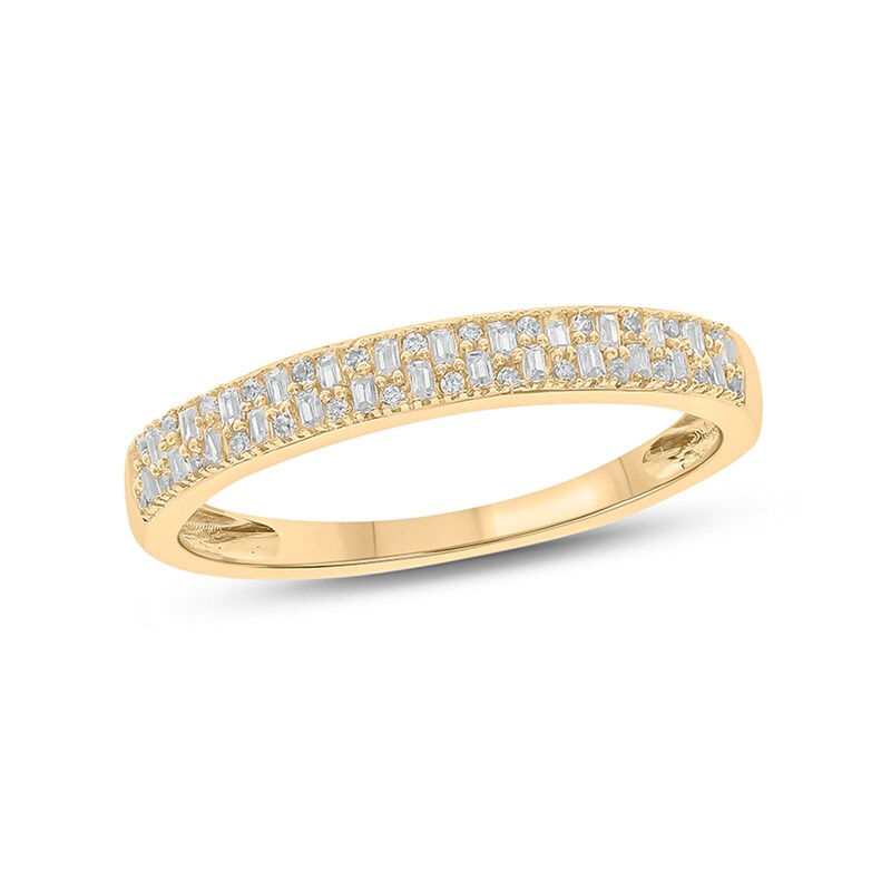 Main Image 1 of 1/5 CT. T.W. Baguette and Round Diamond Double Row Anniversary Band in 10K Gold