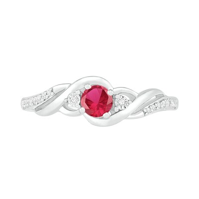4.0mm Lab-Created Ruby and 1/20 CT. T.W. Diamond Bypass Frame Twist Shank  Ring in Sterling Silver | Zales