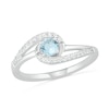 Thumbnail Image 1 of 4.0mm Aquamarine and Lab-Created White Sapphire Bypass Swirl Frame Split Shank Ring in Sterling Silver
