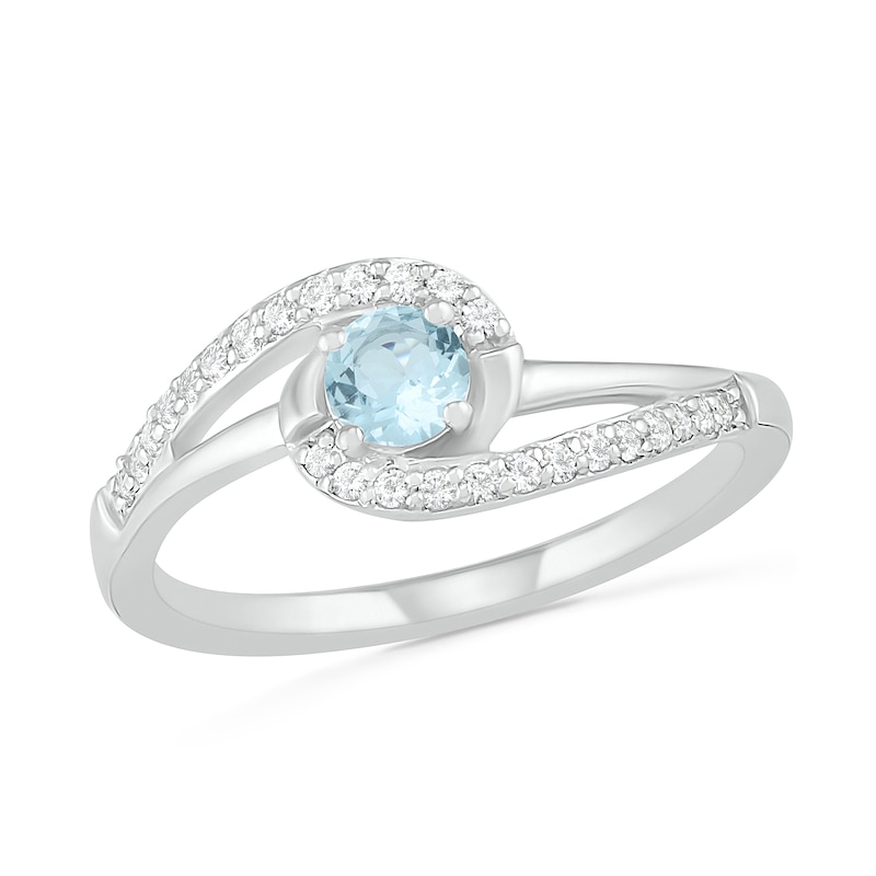 Main Image 1 of 4.0mm Aquamarine and Lab-Created White Sapphire Bypass Swirl Frame Split Shank Ring in Sterling Silver