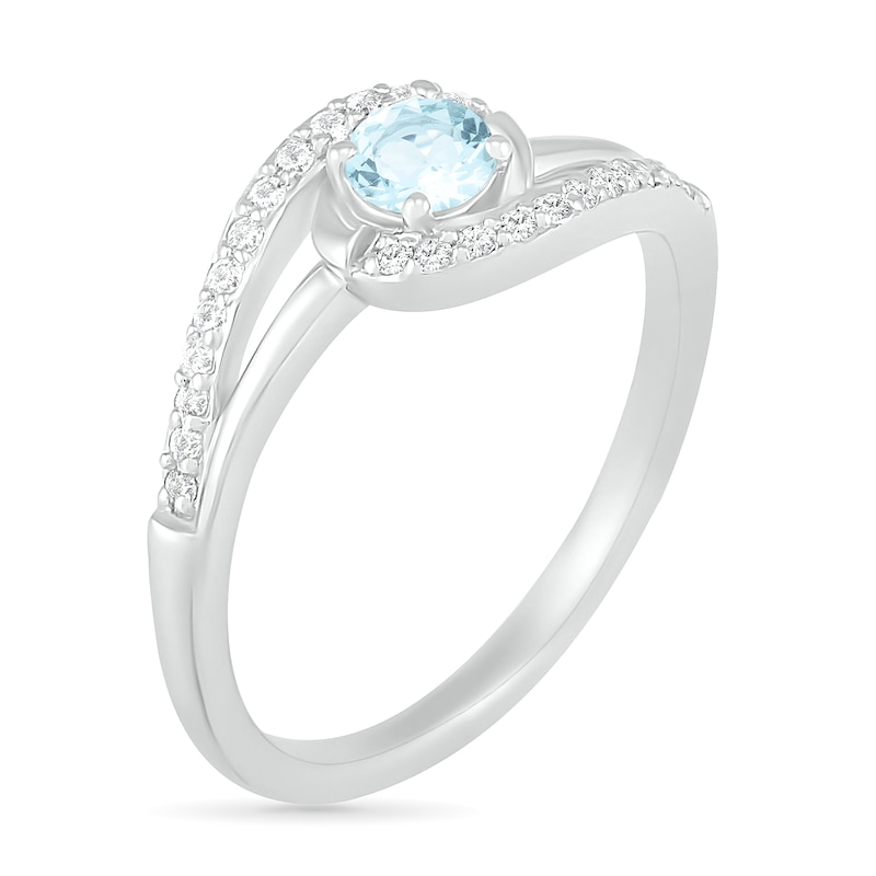 Main Image 2 of 4.0mm Aquamarine and Lab-Created White Sapphire Bypass Swirl Frame Split Shank Ring in Sterling Silver