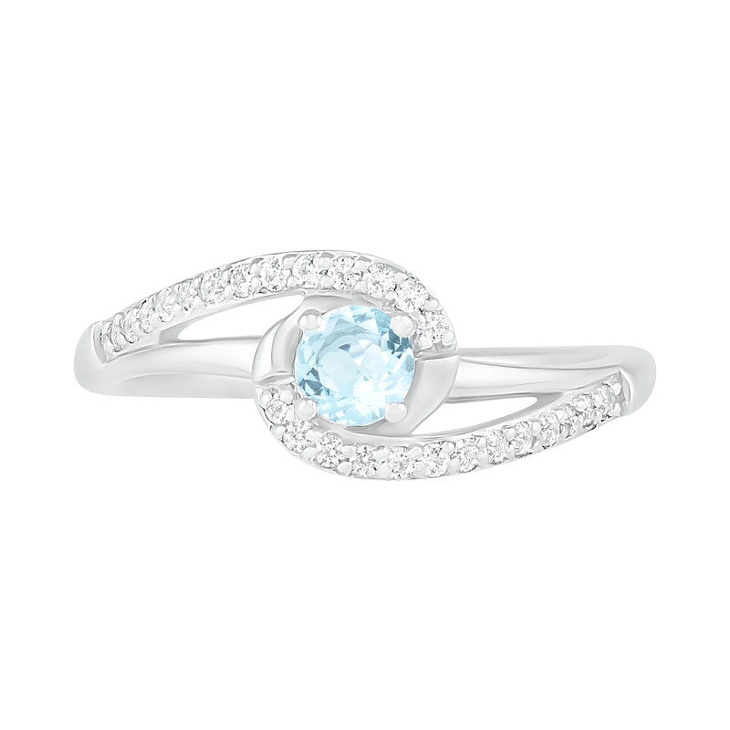 Main Image 3 of 4.0mm Aquamarine and Lab-Created White Sapphire Bypass Swirl Frame Split Shank Ring in Sterling Silver