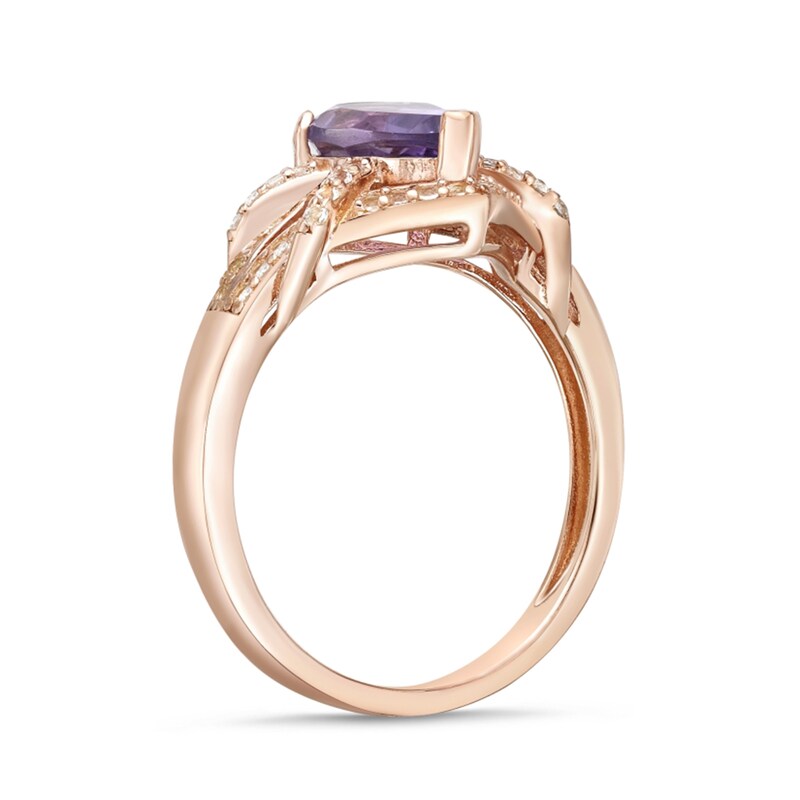 Pear-Shaped Amethyst and White Topaz Frame Buckle Split Shank Ring in Sterling Silver with 18K Rose Gold Plate