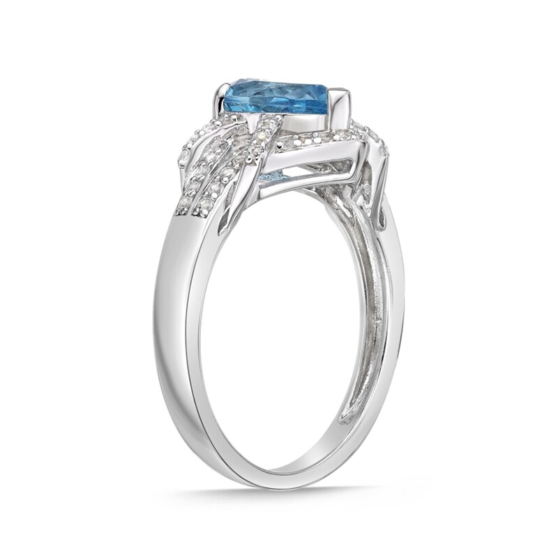 Pear-Shaped Blue and White Topaz Frame Buckle Split Shank Ring in Sterling Silver