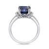 Thumbnail Image 4 of Emerald-Cut Blue and White Lab-Created Sapphire Collar Split Shank Ring in Sterling Silver