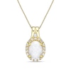 Thumbnail Image 0 of Oval Lab-Created Opal and White Sapphire Frame Pendant in Sterling Silver with 18K Gold Plate