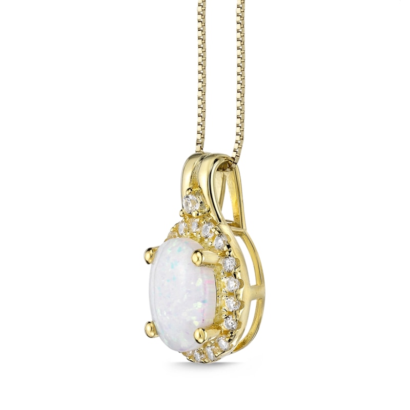 Oval Lab-Created Opal and White Sapphire Frame Pendant in Sterling Silver with 18K Gold Plate