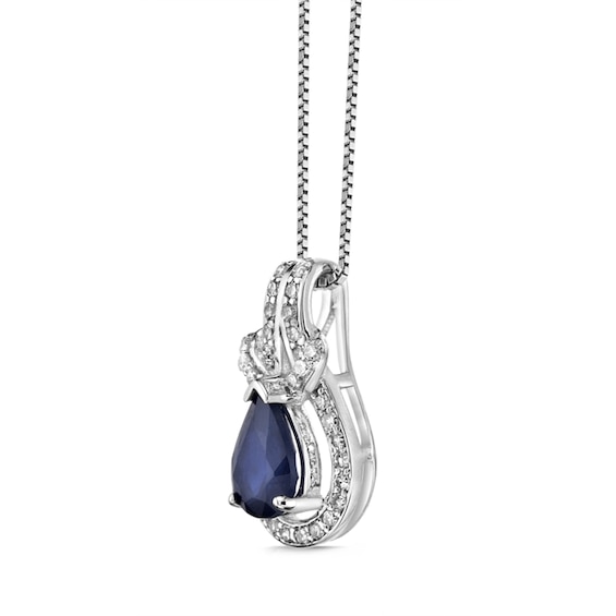 Pear-Shaped Blue Sapphire and 1/6 CT. T.w. Diamond Frame Doorknocker Pendant in 10K White Gold