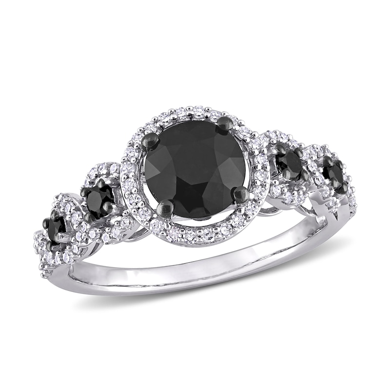 Main Image 1 of 2 CT. T.W. Enhanced Black and White Diamond Frame Five Stone Engagement Ring in 10K White Gold