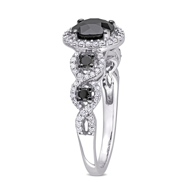 2 CT. T.W. Enhanced Black and White Diamond Frame Five Stone Engagement Ring in 10K White Gold