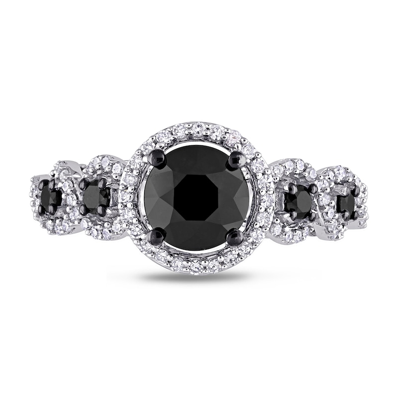 Main Image 4 of 2 CT. T.W. Enhanced Black and White Diamond Frame Five Stone Engagement Ring in 10K White Gold