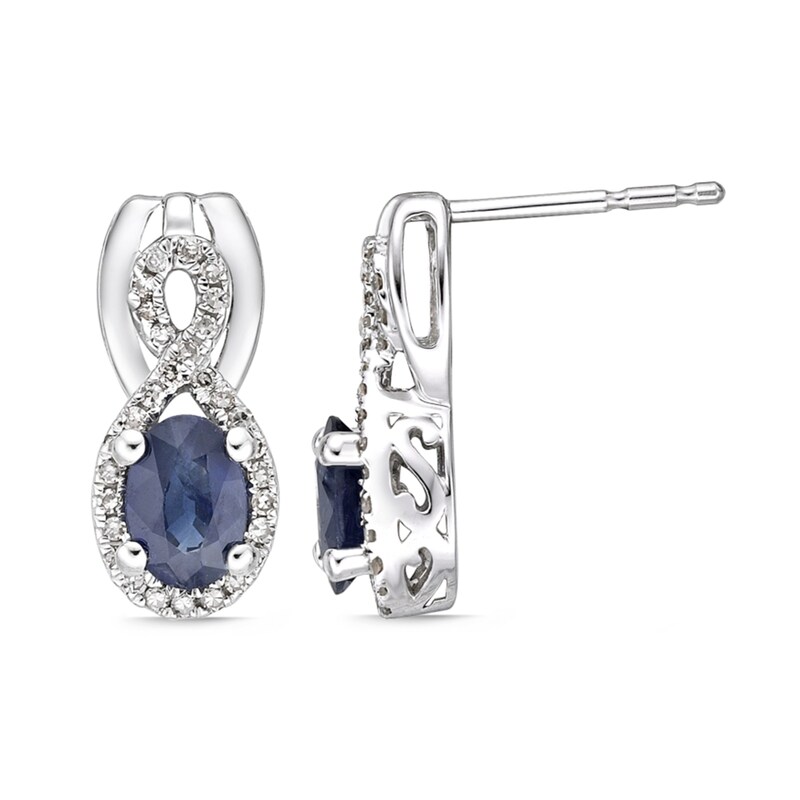 Oval Blue Sapphire and 1/5 CT. T.W. Diamond Infinity Drop Earrings in 10K White Gold