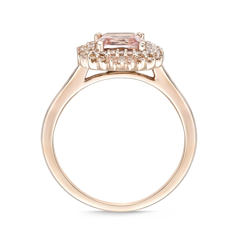 6.0mm Cushion-Cut Morganite and 1/4 CT. T.W. Diamond Starburst Double Frame Ring in 10K Rose Gold