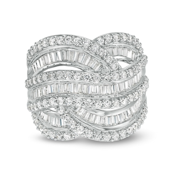 2 CT. T.w. Baguette and Round Diamond Layered Overlay Ring in 10K White Gold