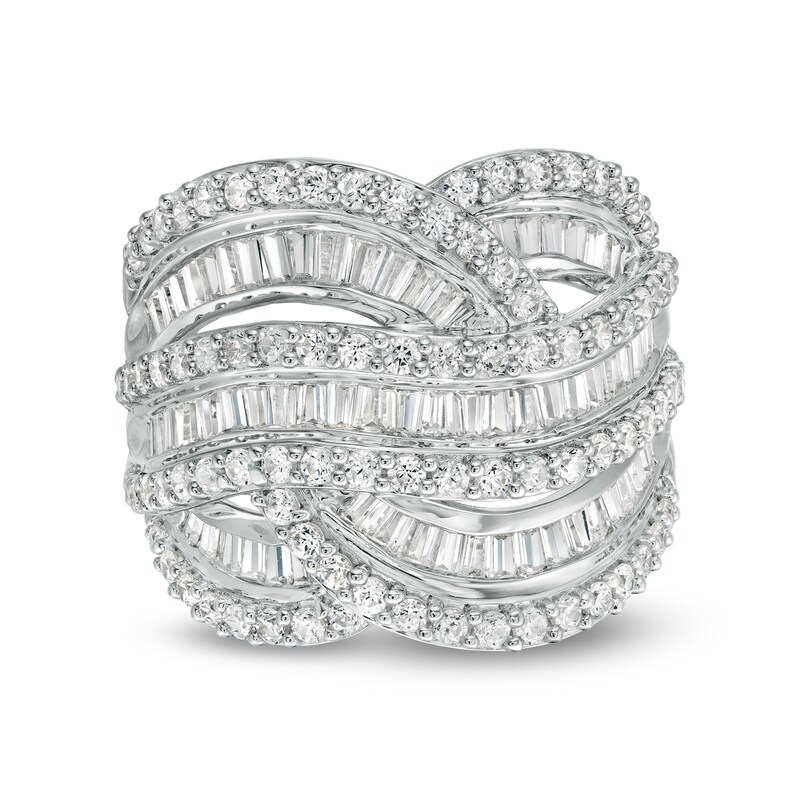 Main Image 1 of 2 CT. T.W. Baguette and Round Diamond Layered Overlay Ring in 10K White Gold