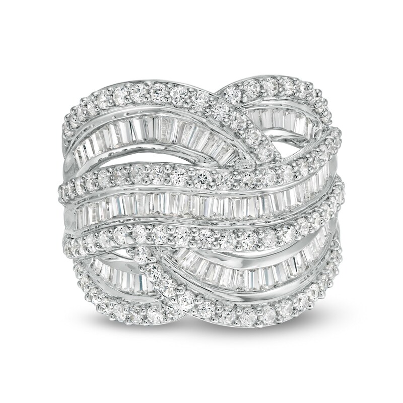 2 CT. T.W. Baguette and Round Diamond Layered Overlay Ring in 10K White Gold