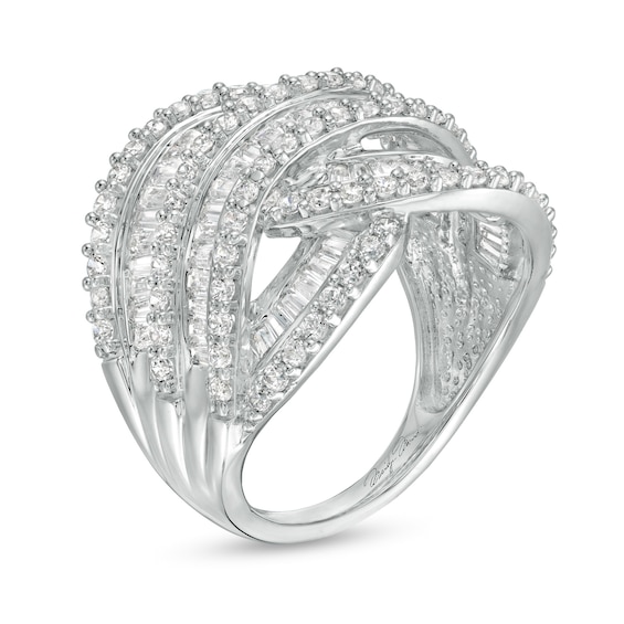 2 CT. T.w. Baguette and Round Diamond Layered Overlay Ring in 10K White Gold