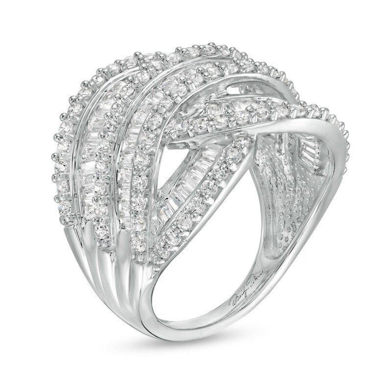 Main Image 2 of 2 CT. T.W. Baguette and Round Diamond Layered Overlay Ring in 10K White Gold