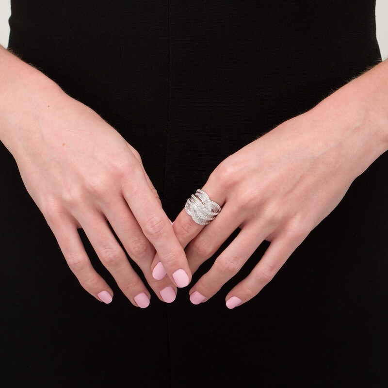 Main Image 3 of 2 CT. T.W. Baguette and Round Diamond Layered Overlay Ring in 10K White Gold