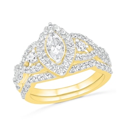 1-1/2 CT. T.W. Marquise Diamond Frame Vintage-Style Bridal Set in 10K Gold