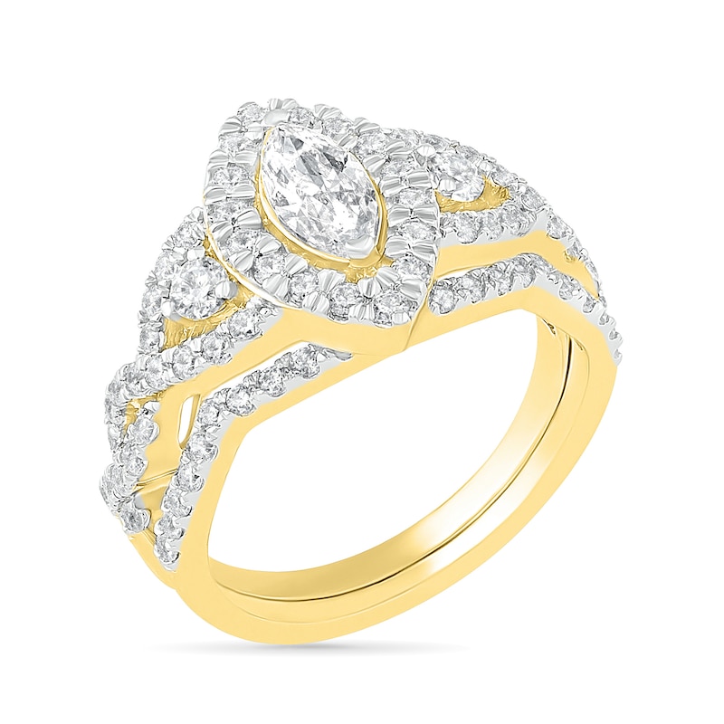 Main Image 2 of 1-1/2 CT. T.W. Marquise Diamond Frame Vintage-Style Bridal Set in 10K Gold