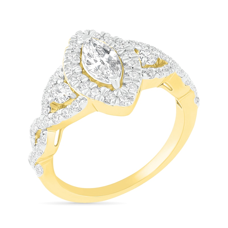 Main Image 3 of 1-1/2 CT. T.W. Marquise Diamond Frame Vintage-Style Bridal Set in 10K Gold